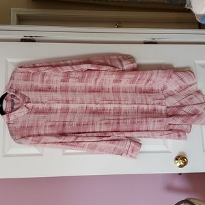 LISA RINNA COLLECTION pink/white plaid hi/lo aline button down tunic,L,NWOT.